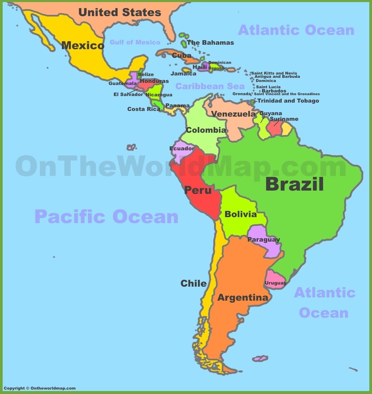 mapa Meksiko južnoj americi.