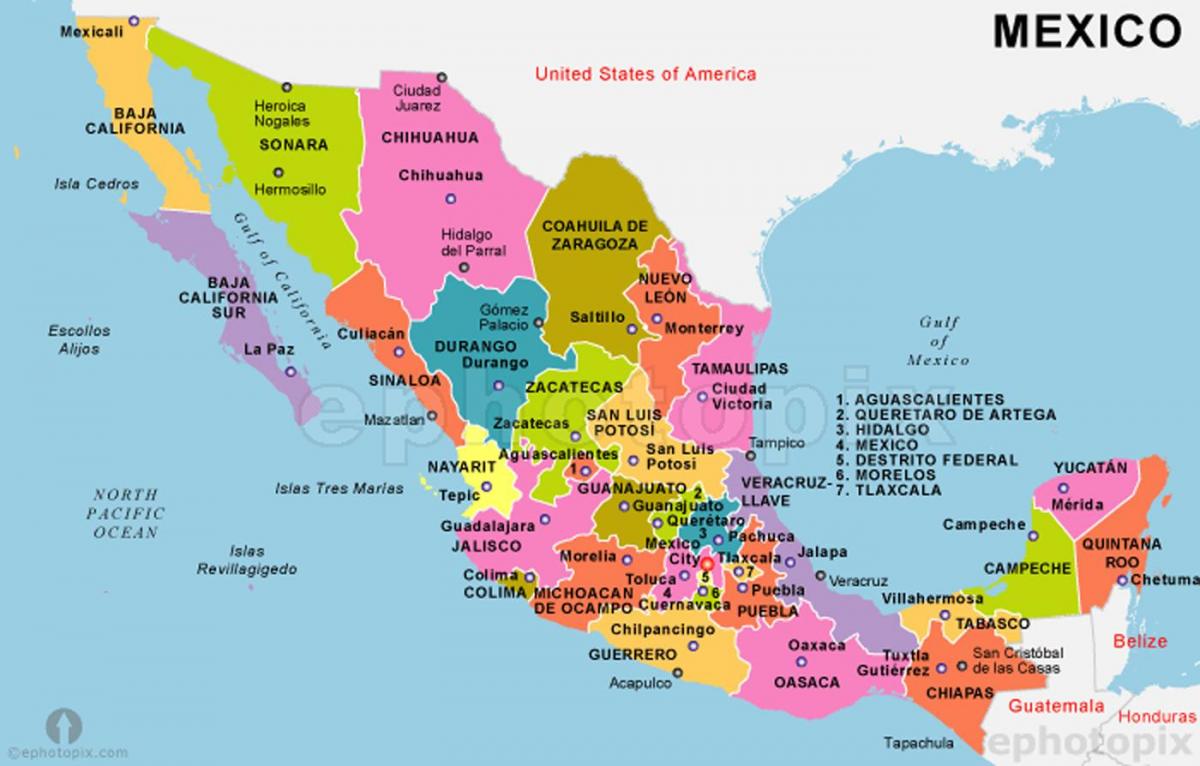 Meksiko mapa sa države i gradove