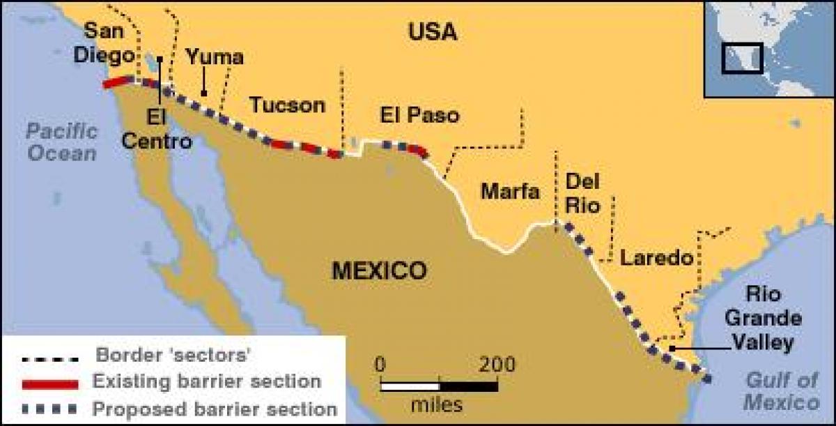 mapi od meksičke granice