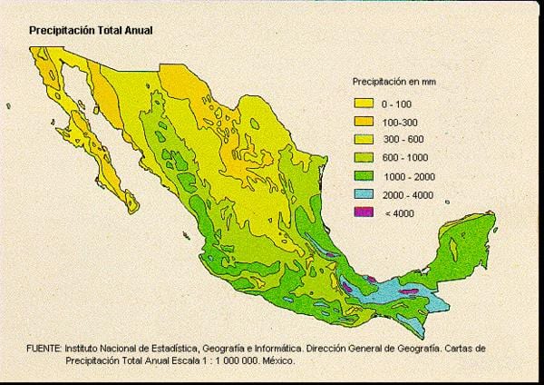 mapa Meksiko padavina