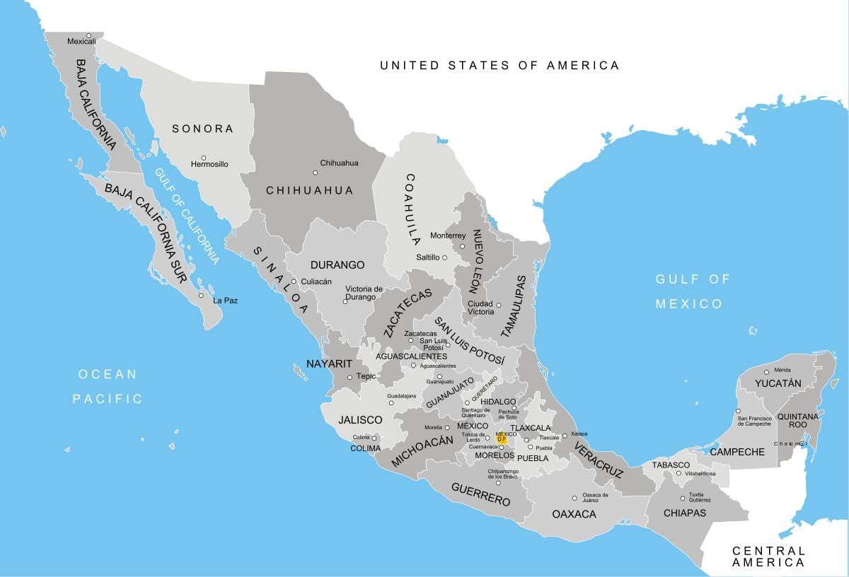 mapa Meksiko odjela