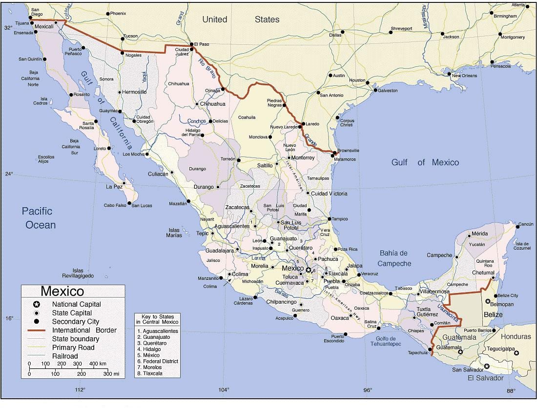 mapa Meksiko pacific coast odmarališta