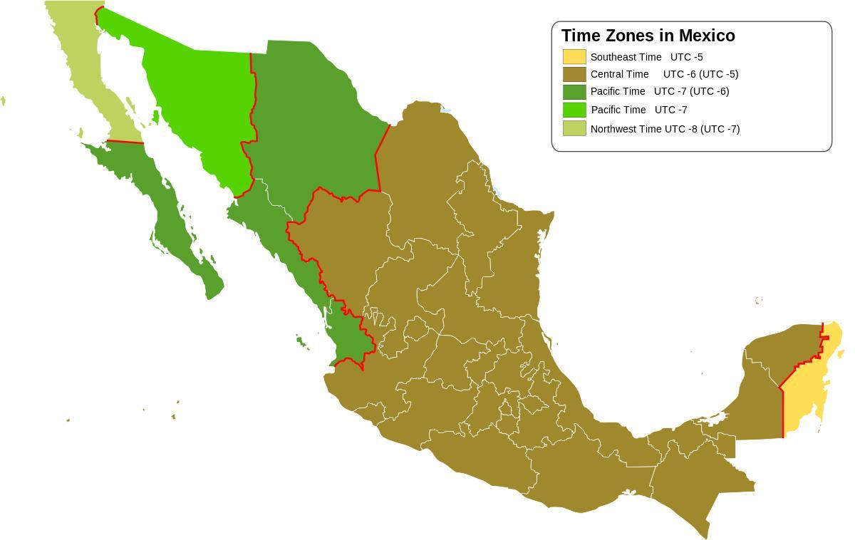 vremenskoj zoni mapu Meksiku