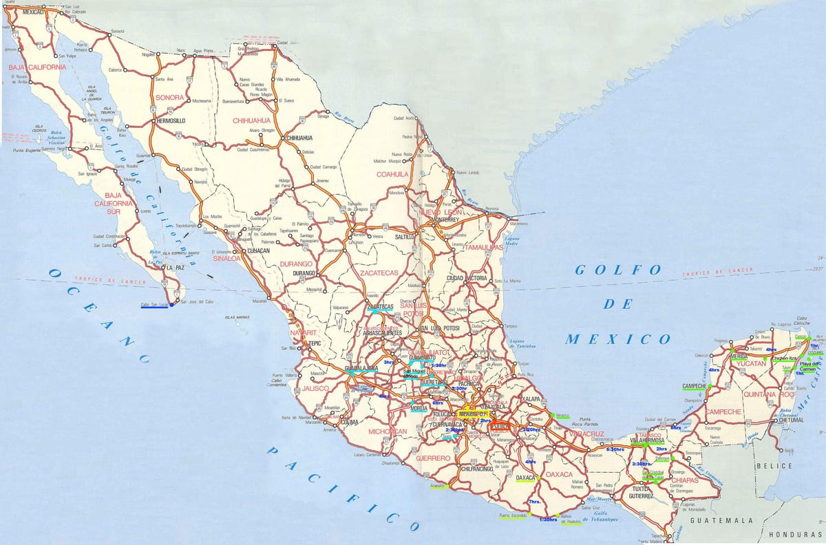 mapa Meksiko vozio