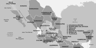 Mapa Meksiko crni i bijeli