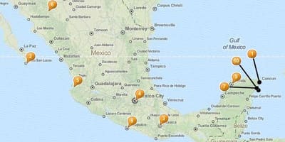 Mapa mjesta za odmor u Meksiku