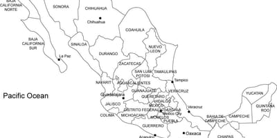 Meksiko printable mapu