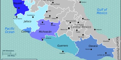 Karta za pacific coast Meksiku